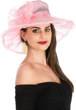 Yatemiole Women's Organza Church Wide Brim Tea Party Wedding Hat Derby Fascinator Cap Kentucky Wedding Hat