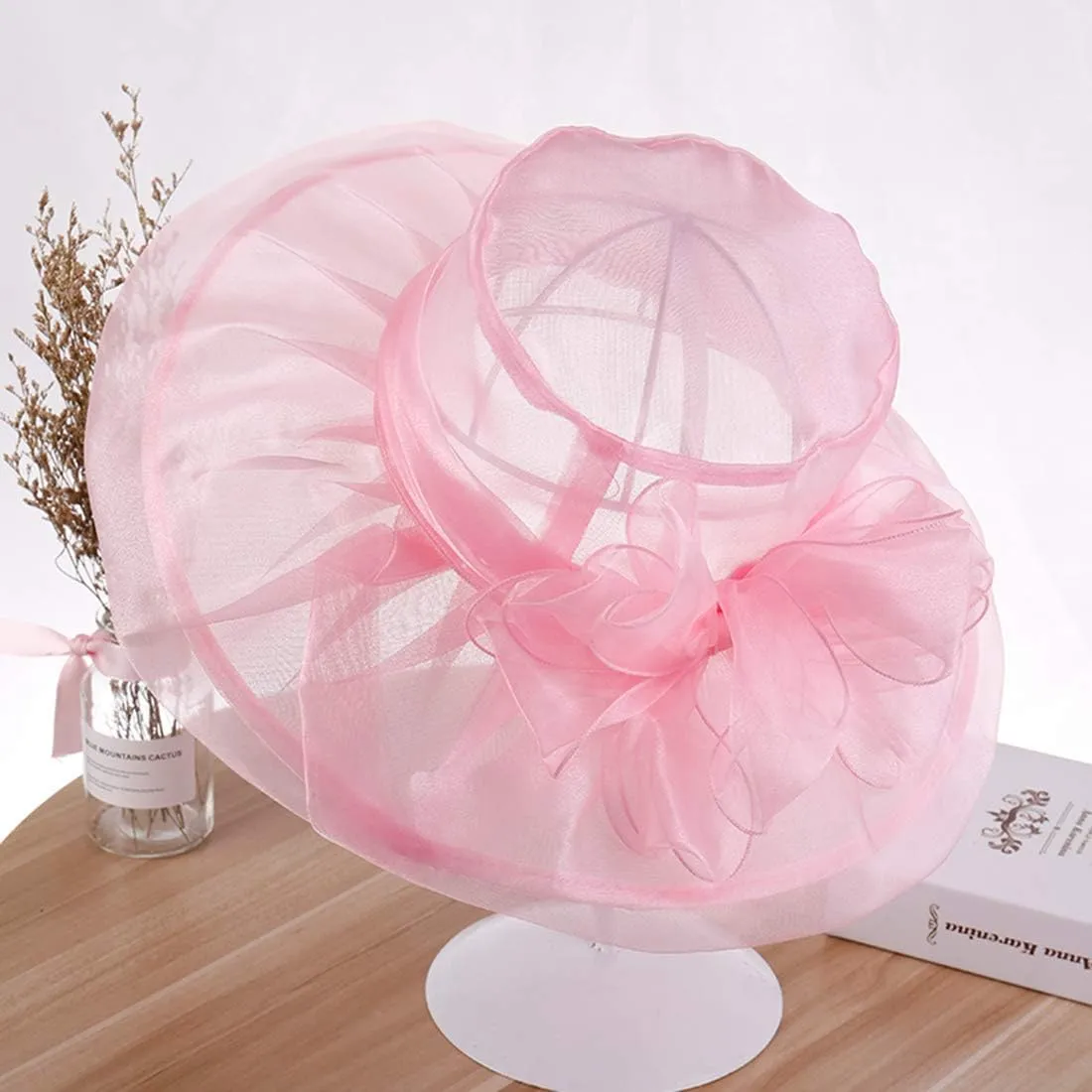 Yatemiole Women's Organza Church Wide Brim Tea Party Wedding Hat Derby Fascinator Cap Kentucky Wedding Hat