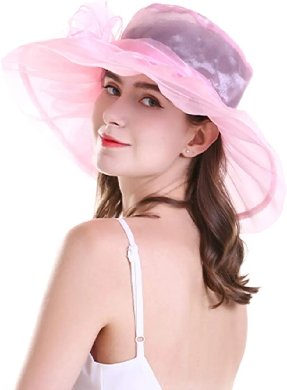 Yatemiole Women's Organza Church Wide Brim Tea Party Wedding Hat Derby Fascinator Cap Kentucky Wedding Hat