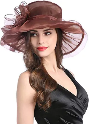 Yatemiole Women's Organza Church Wide Brim Tea Party Wedding Hat Derby Fascinator Cap Kentucky Wedding Hat