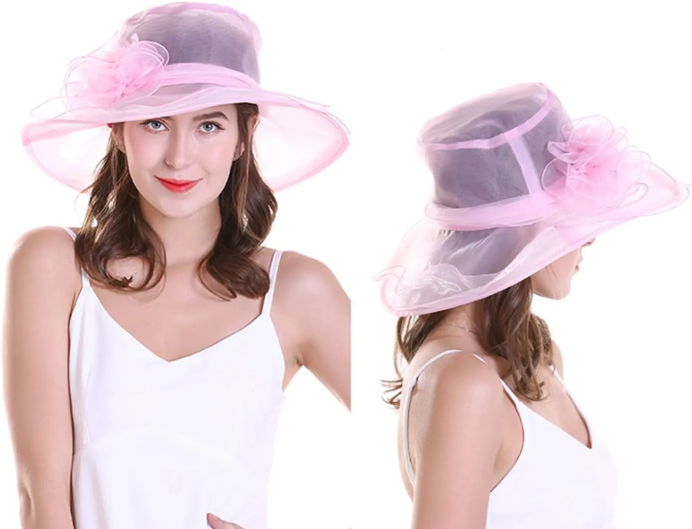 Yatemiole Women's Organza Church Wide Brim Tea Party Wedding Hat Derby Fascinator Cap Kentucky Wedding Hat