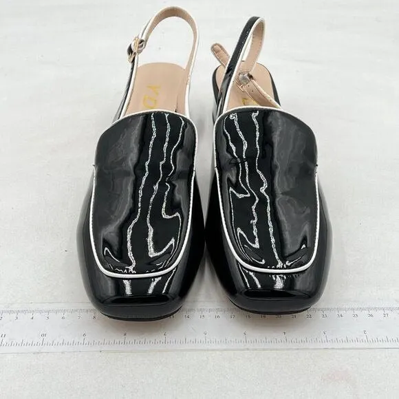 YDN Black Square Toe Block Low Heels Slingback Formal Loafer Dressy Pump