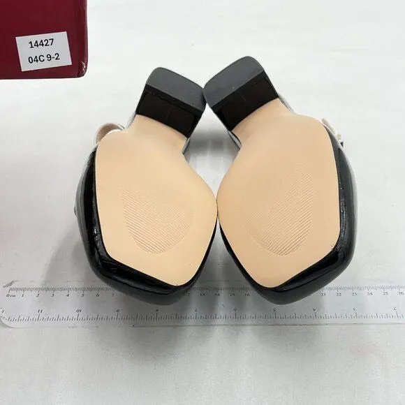 YDN Black Square Toe Block Low Heels Slingback Formal Loafer Dressy Pump