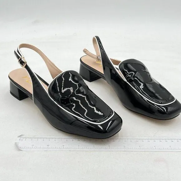 YDN Black Square Toe Block Low Heels Slingback Formal Loafer Dressy Pump
