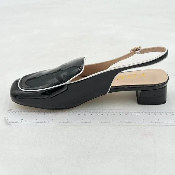 YDN Black Square Toe Block Low Heels Slingback Formal Loafer Dressy Pump