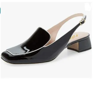 YDN Black Square Toe Block Low Heels Slingback Formal Loafer Dressy Pump