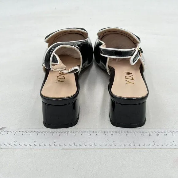 YDN Black Square Toe Block Low Heels Slingback Formal Loafer Dressy Pump