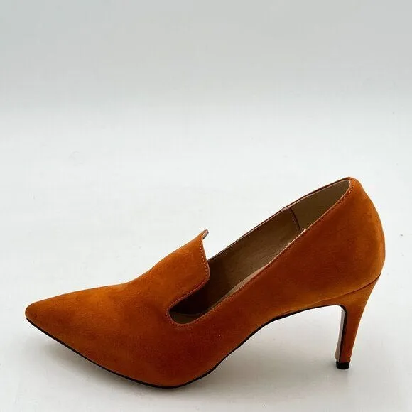 YDN Brown Slip on Loafer Stilettos Heels Pumps Pointy Toe Slide Suede Prom Shoes