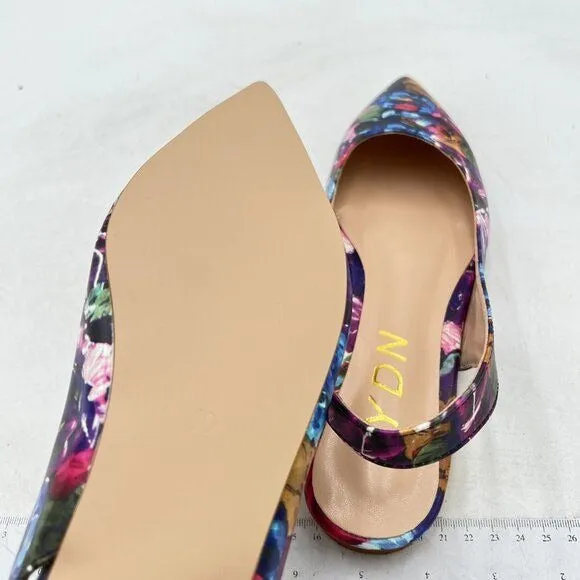 YDN Purple Floral Pointed Toe Slingback Low Heel Slide Sandals Comfortable Pump