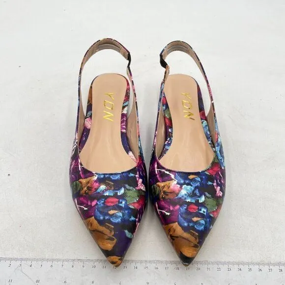 YDN Purple Floral Pointed Toe Slingback Low Heel Slide Sandals Comfortable Pump