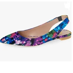 YDN Purple Floral Pointed Toe Slingback Low Heel Slide Sandals Comfortable Pump
