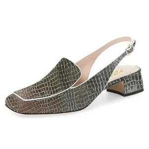 YDN Women Closed Square Toe Block Low Heels Slingback Formal Loafer Dressy Shoes