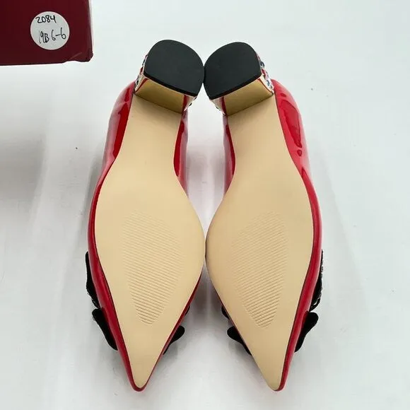 YDN Women Pointed Toe Bow Pump Colorful Rhinestone Block Low Heel Butter…