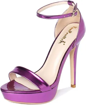 YooPrettyz Women Metallic Ankle Strap Platform High Heels Model Dress Sandals