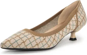 youngshow Women's Pumps Kitten Heels Pointed Toe Knit Slip On Comfortable Casual Formal Dress Shoes