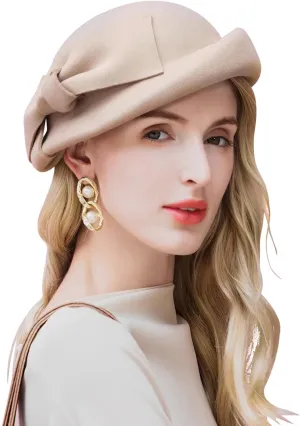 Z&X British Vintage Wool Felt Pillbox Hat Ladies Church Derby Winter Fascinator Hat Veil Flower Fedoras