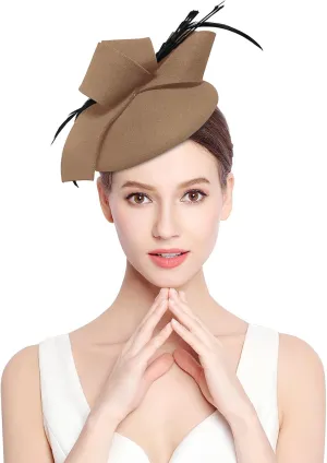 Z&X Vintage 1920s Wool Felt Flower Fascinator Pillbox Hat British Wedding Church Derby Hats for Women Winter Fedoras