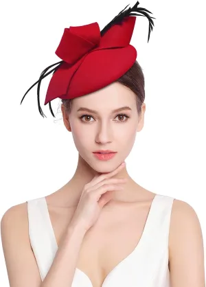 Z&X Vintage 1920s Wool Felt Flower Fascinator Pillbox Hat British Wedding Church Derby Hats for Women Winter Fedoras