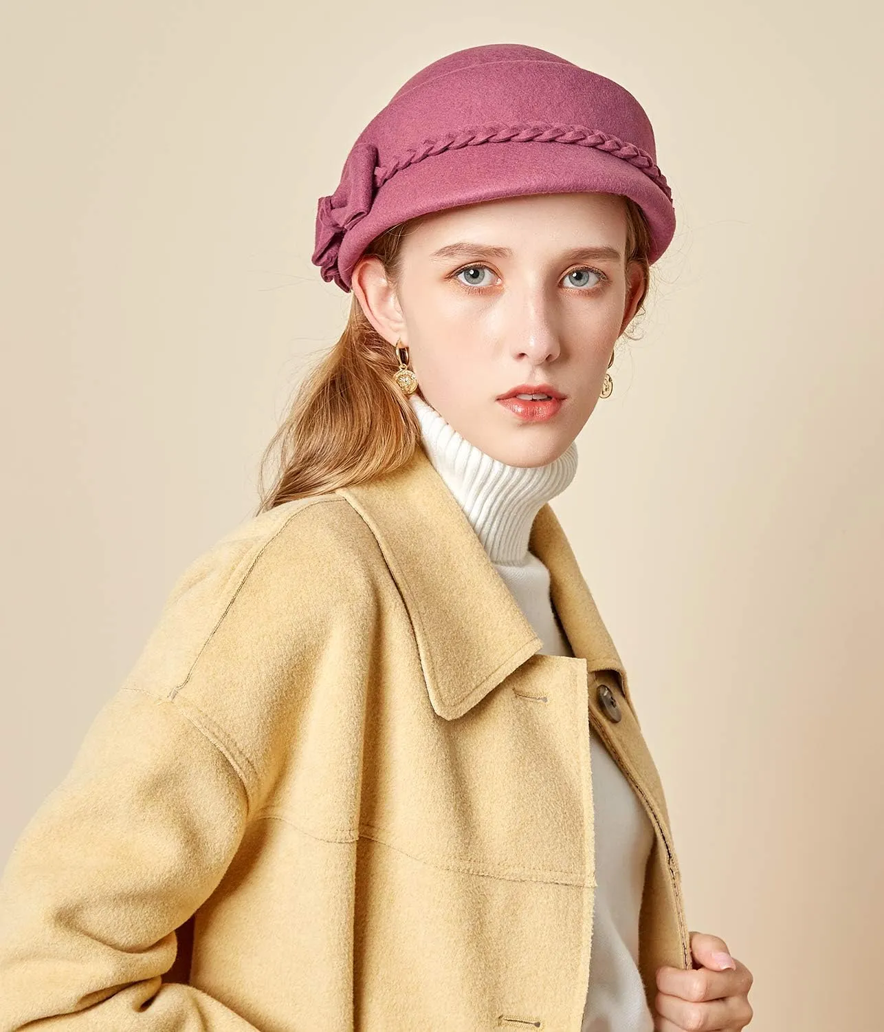Z&X Wool Felt Veil Fascinator Pillbox Hats for Women Winter Tea Party Church Derby Hat Flower Beret Fedoras