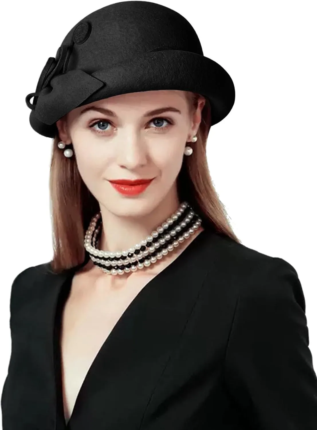 Z&X Wool Felt Veil Fascinator Pillbox Hats for Women Winter Tea Party Church Derby Hat Flower Beret Fedoras