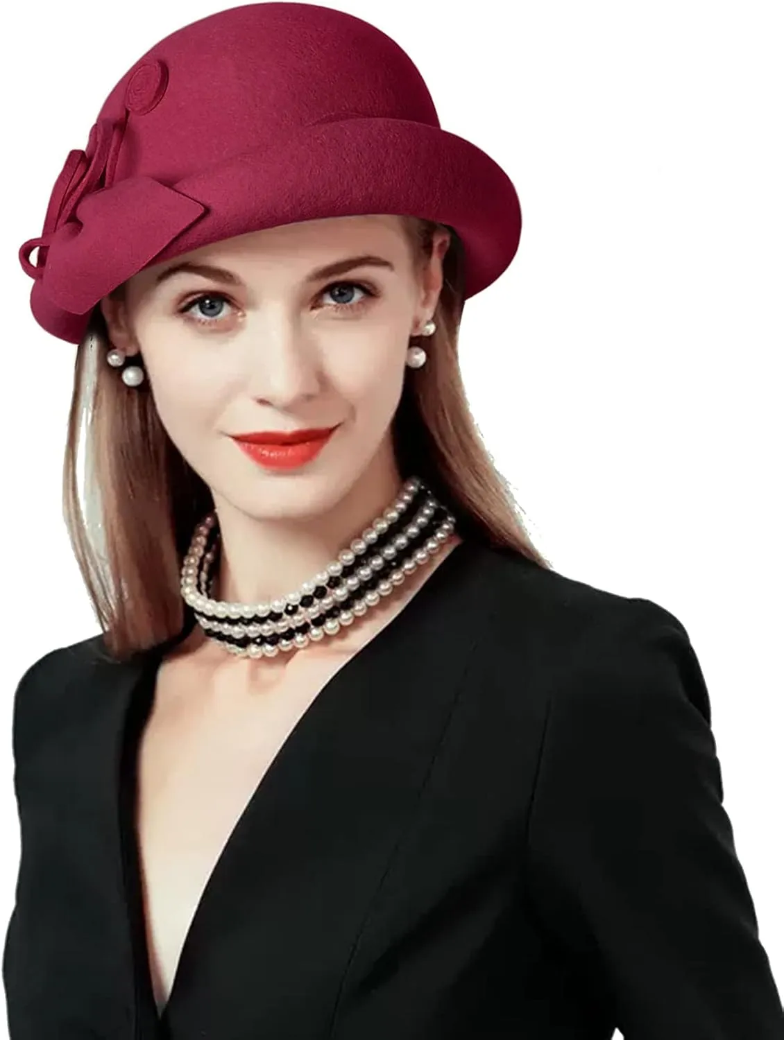 Z&X Wool Felt Veil Fascinator Pillbox Hats for Women Winter Tea Party Church Derby Hat Flower Beret Fedoras