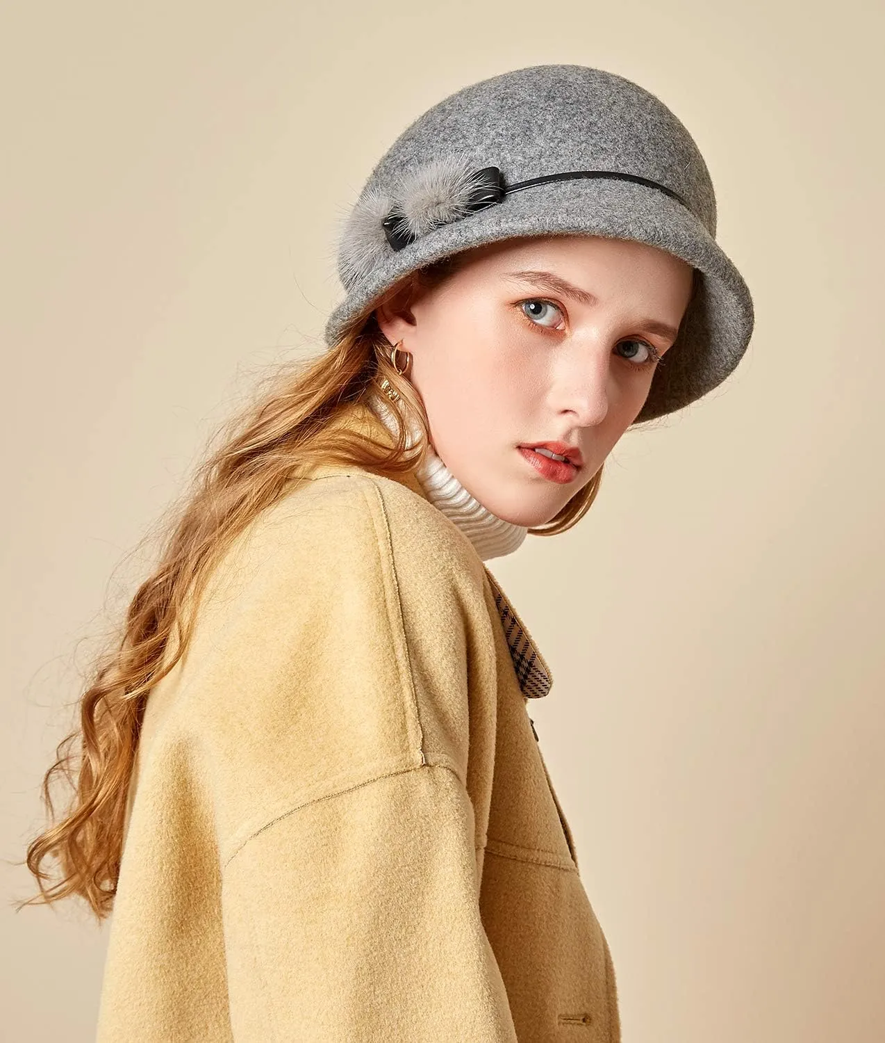 Z&X Wool Felt Veil Fascinator Pillbox Hats for Women Winter Tea Party Church Derby Hat Flower Beret Fedoras