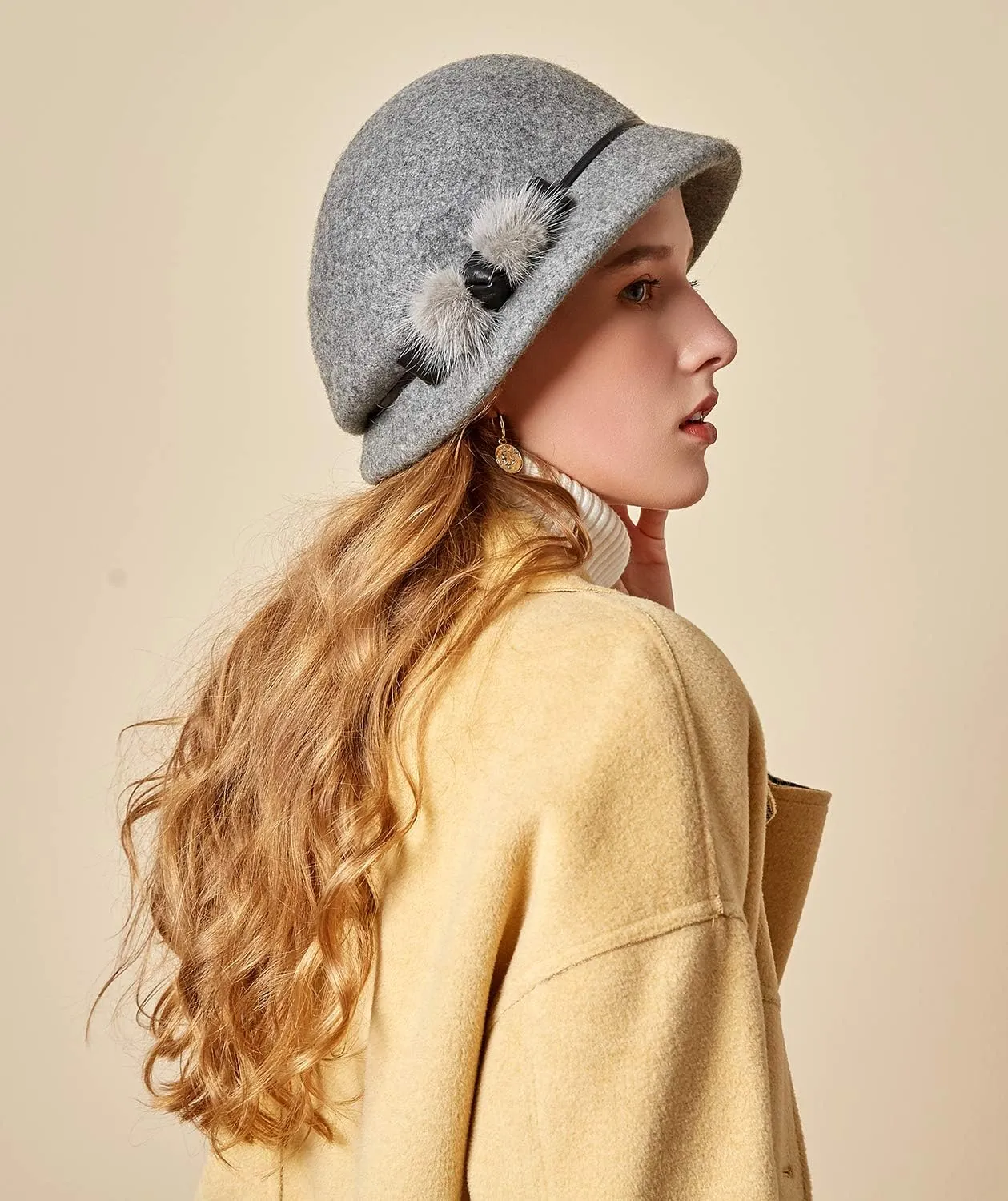 Z&X Wool Felt Veil Fascinator Pillbox Hats for Women Winter Tea Party Church Derby Hat Flower Beret Fedoras