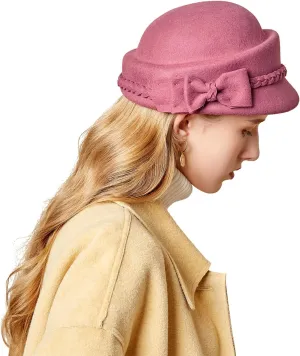 Z&X Wool Felt Veil Fascinator Pillbox Hats for Women Winter Tea Party Church Derby Hat Flower Beret Fedoras