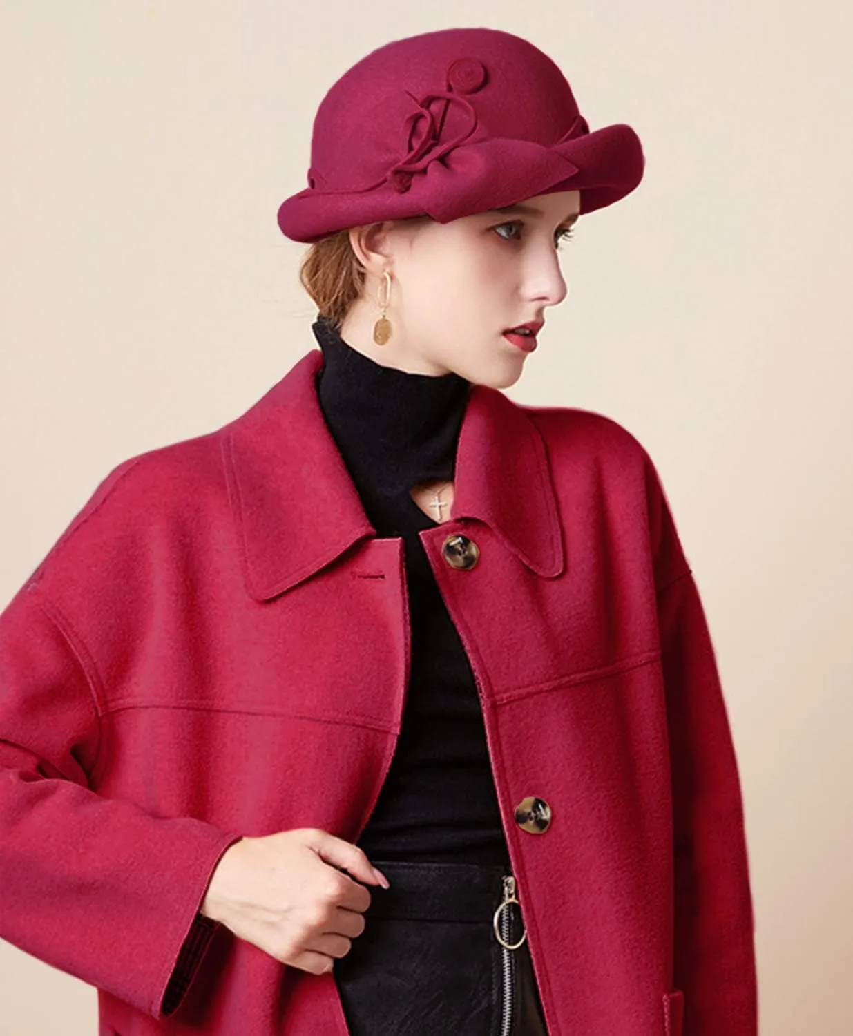 Z&X Wool Felt Veil Fascinator Pillbox Hats for Women Winter Tea Party Church Derby Hat Flower Beret Fedoras