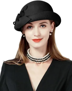 Z&X Wool Felt Veil Fascinator Pillbox Hats for Women Winter Tea Party Church Derby Hat Flower Beret Fedoras