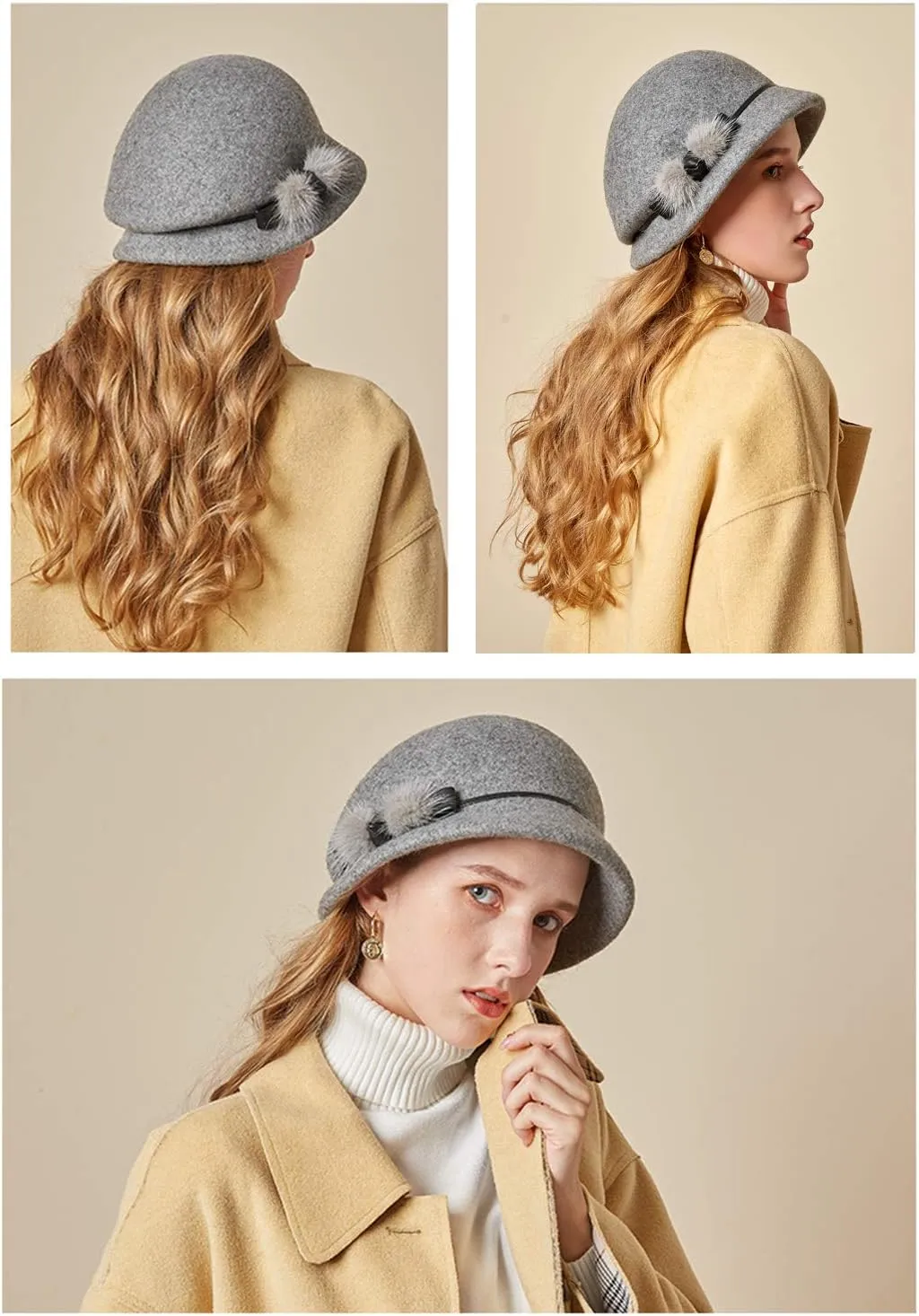 Z&X Wool Felt Veil Fascinator Pillbox Hats for Women Winter Tea Party Church Derby Hat Flower Beret Fedoras