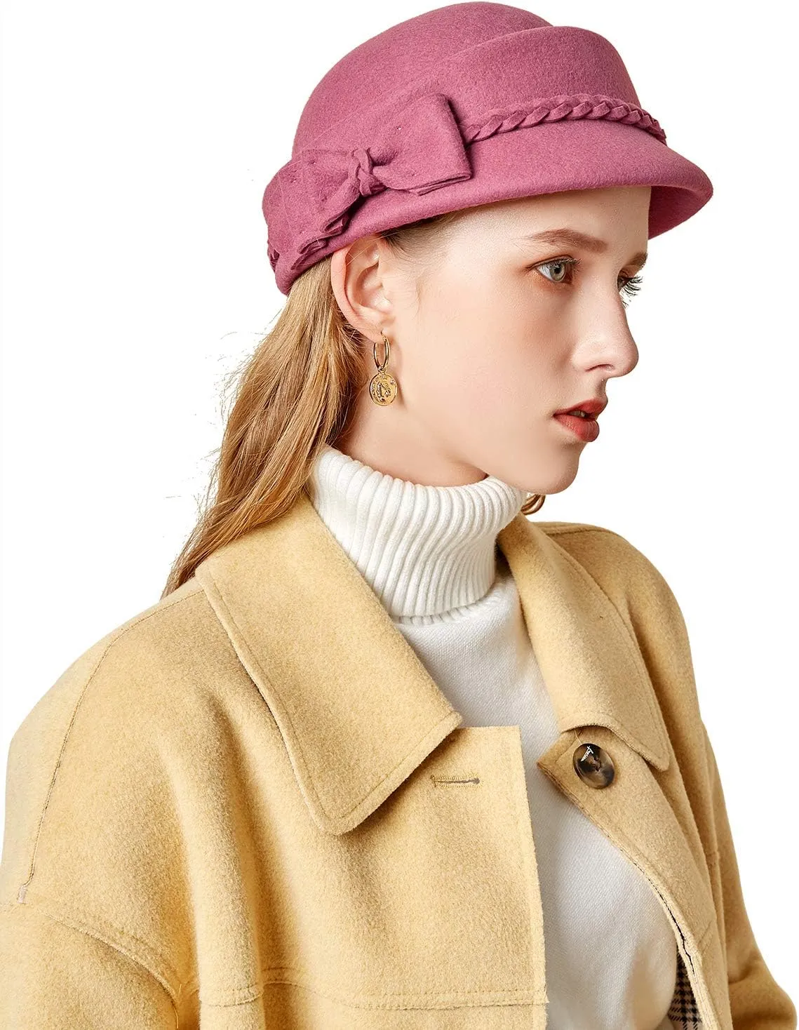 Z&X Wool Felt Veil Fascinator Pillbox Hats for Women Winter Tea Party Church Derby Hat Flower Beret Fedoras