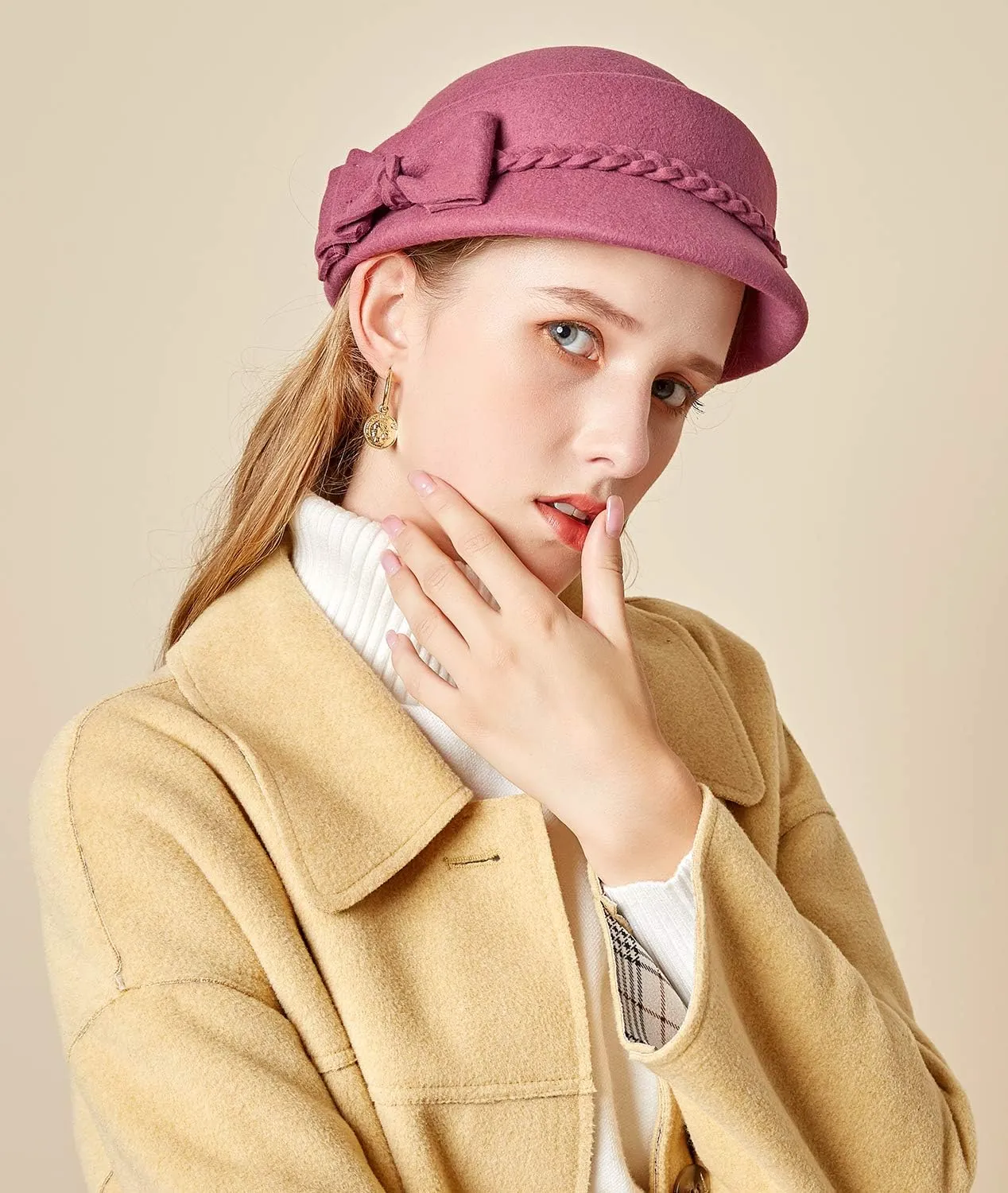 Z&X Wool Felt Veil Fascinator Pillbox Hats for Women Winter Tea Party Church Derby Hat Flower Beret Fedoras