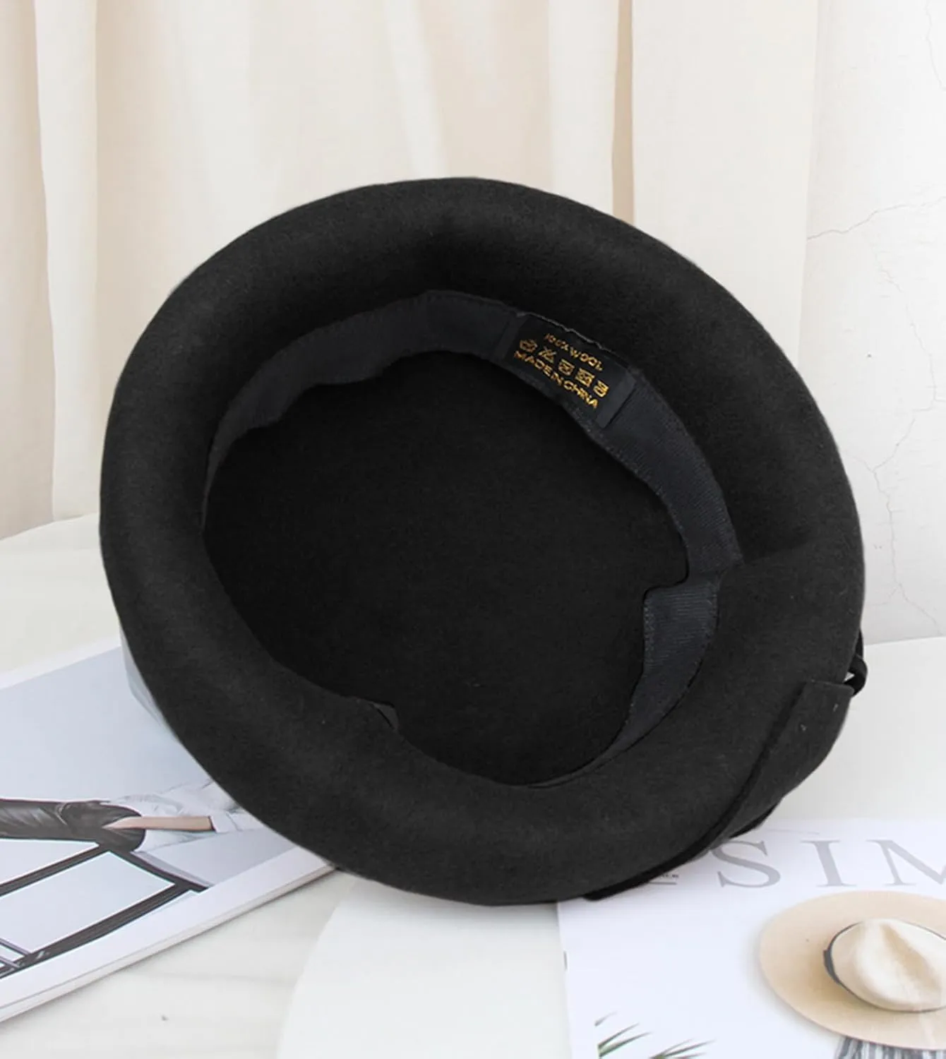 Z&X Wool Felt Veil Fascinator Pillbox Hats for Women Winter Tea Party Church Derby Hat Flower Beret Fedoras
