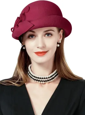 Z&X Wool Felt Veil Fascinator Pillbox Hats for Women Winter Tea Party Church Derby Hat Flower Beret Fedoras