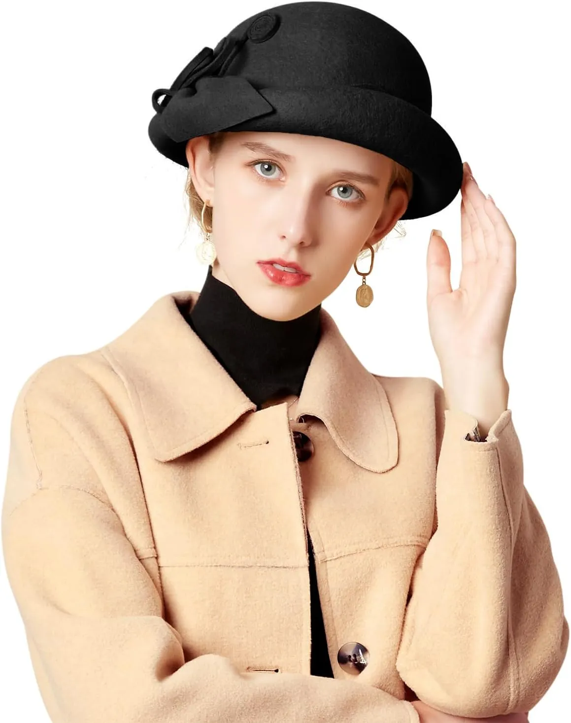 Z&X Wool Felt Veil Fascinator Pillbox Hats for Women Winter Tea Party Church Derby Hat Flower Beret Fedoras