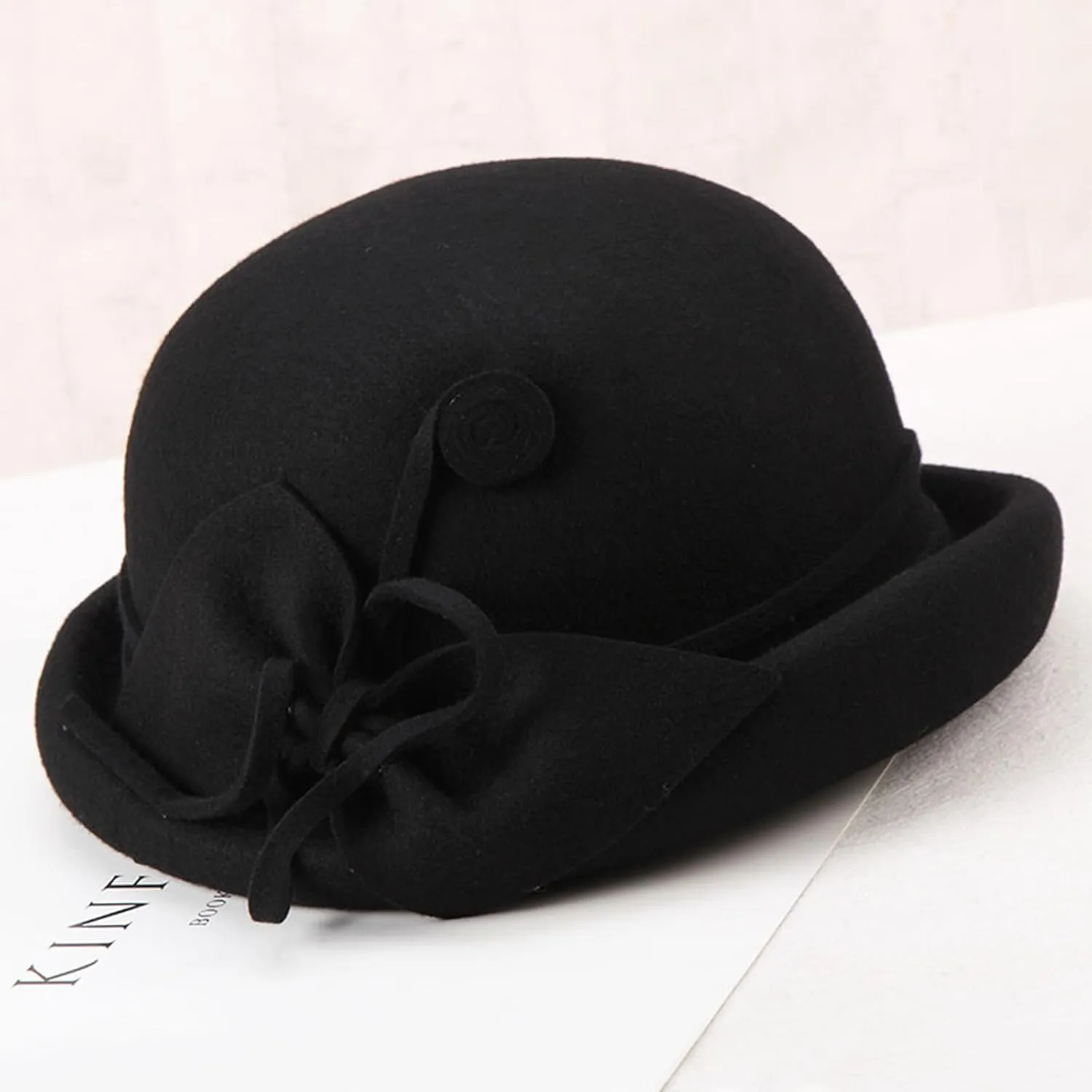 Z&X Wool Felt Veil Fascinator Pillbox Hats for Women Winter Tea Party Church Derby Hat Flower Beret Fedoras