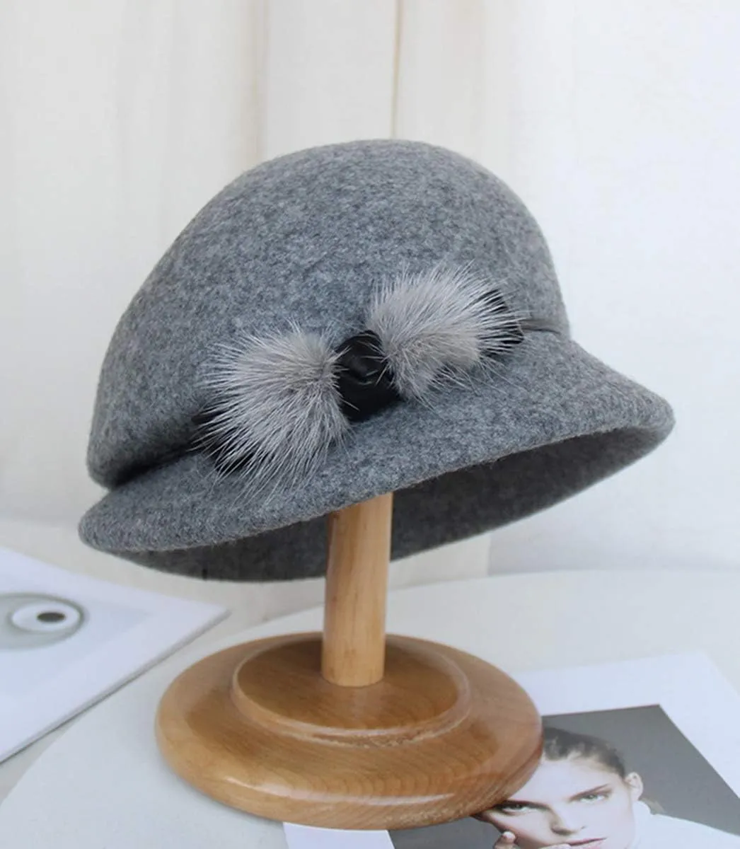 Z&X Wool Felt Veil Fascinator Pillbox Hats for Women Winter Tea Party Church Derby Hat Flower Beret Fedoras